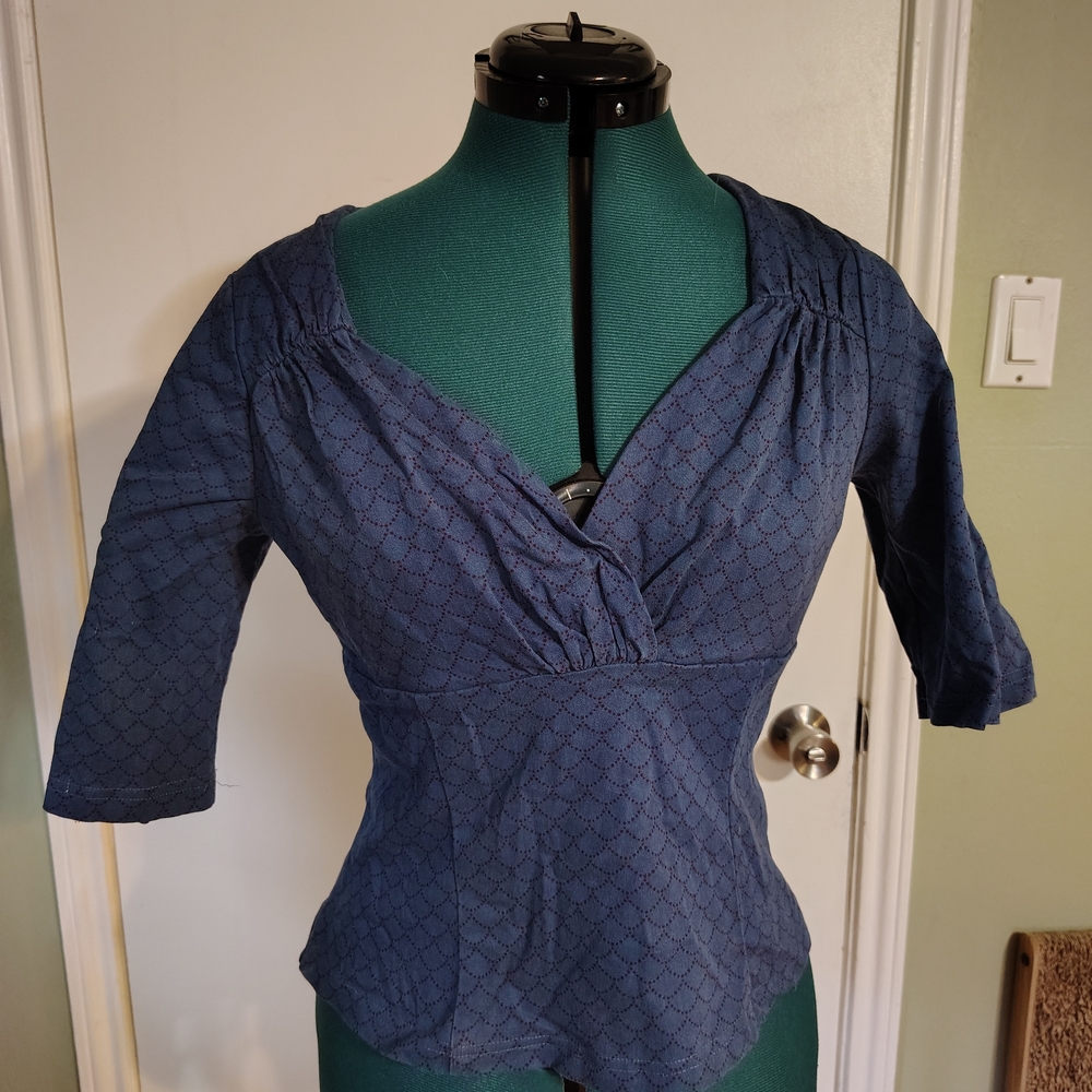 Collectif Navy Blue 3/4 Sleeve Wrap Blouse